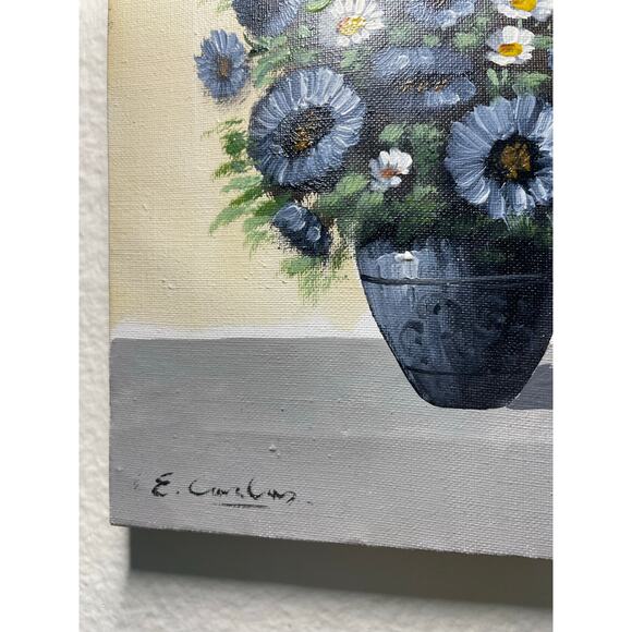 E. Carlos Signed Blue Flowers Painting - Picture 3 of 9